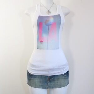 y2k la palm tree graphic ribbed tank pink la dreamscape